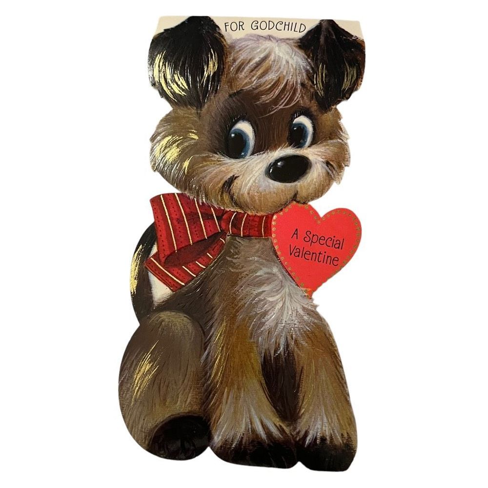 Vintage Hallmark Cards Valentine’s Day Card Cute Puppy For God Child Signed